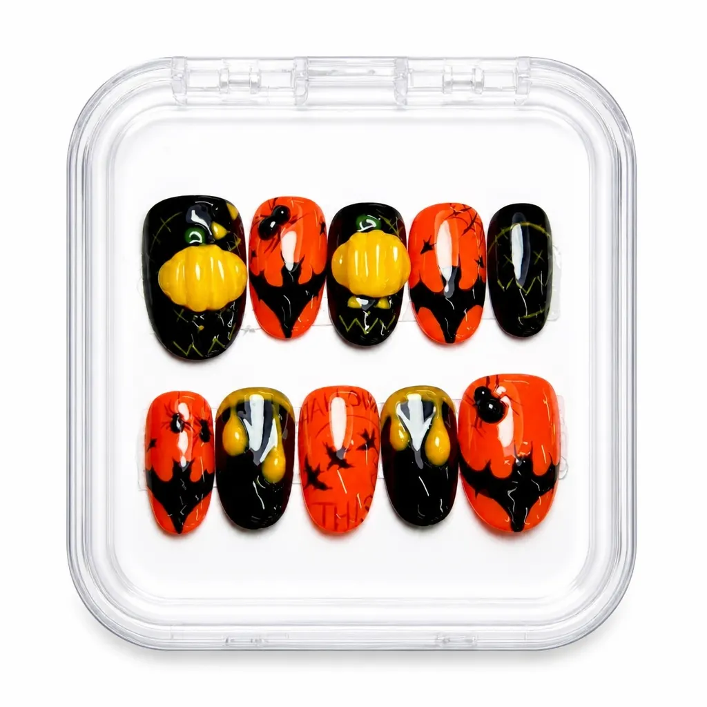 Spooky Orange Pumpkins – Xưởng gia công Nailbox Sỉ thủ công