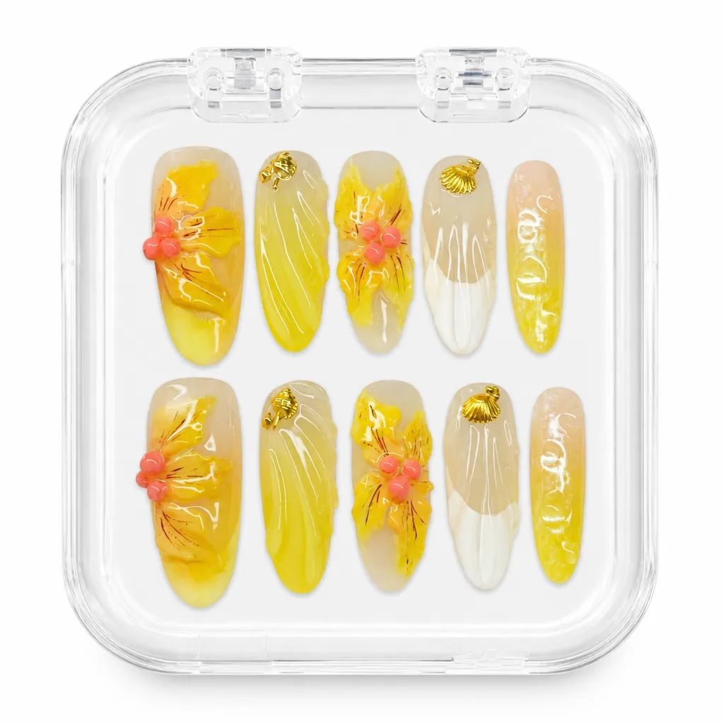 Sun-Kissed Golden Bloom – Xưởng gia công Nailbox Sỉ thủ công