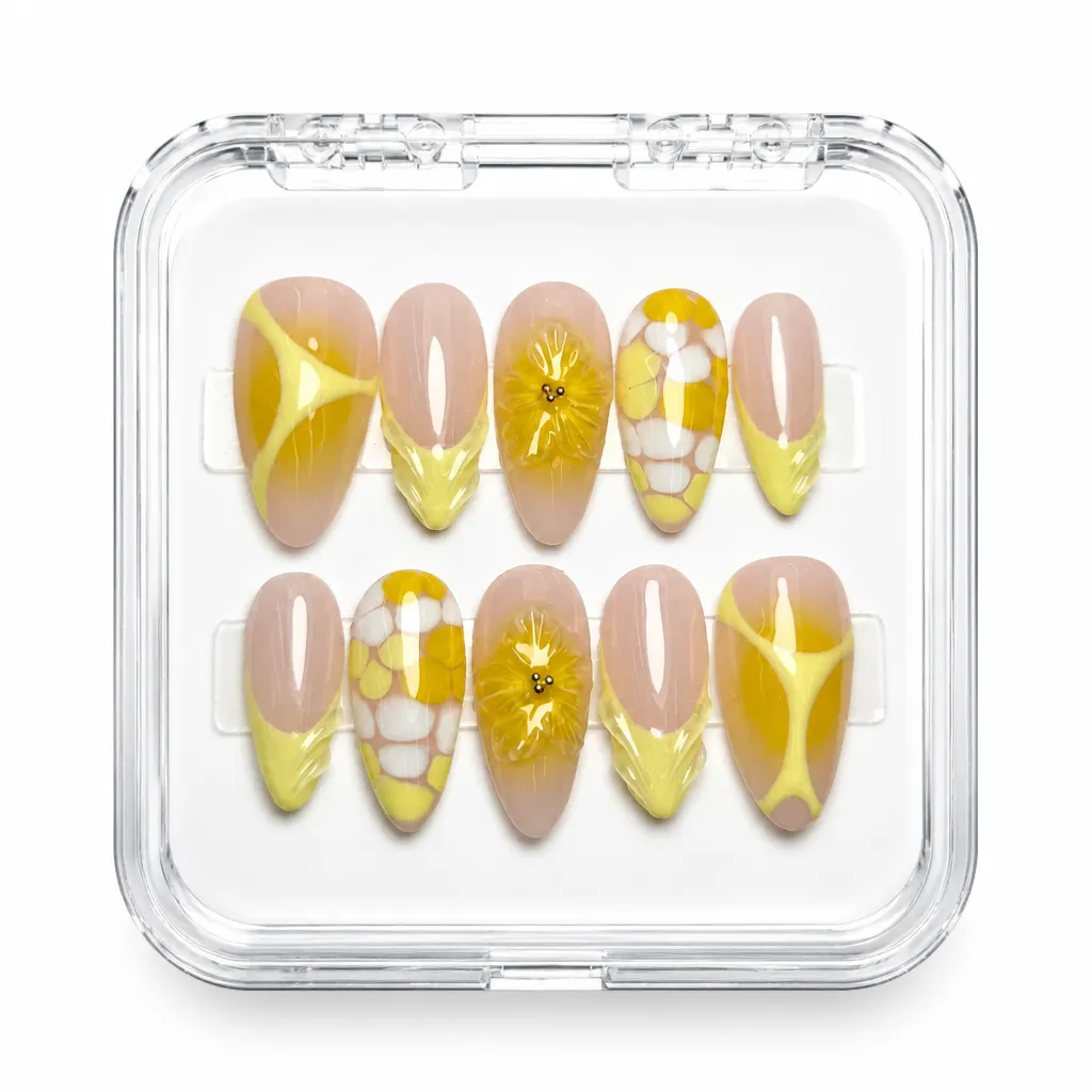 Sunny Floral Almond – Xưởng gia công Nailbox Sỉ thủ công