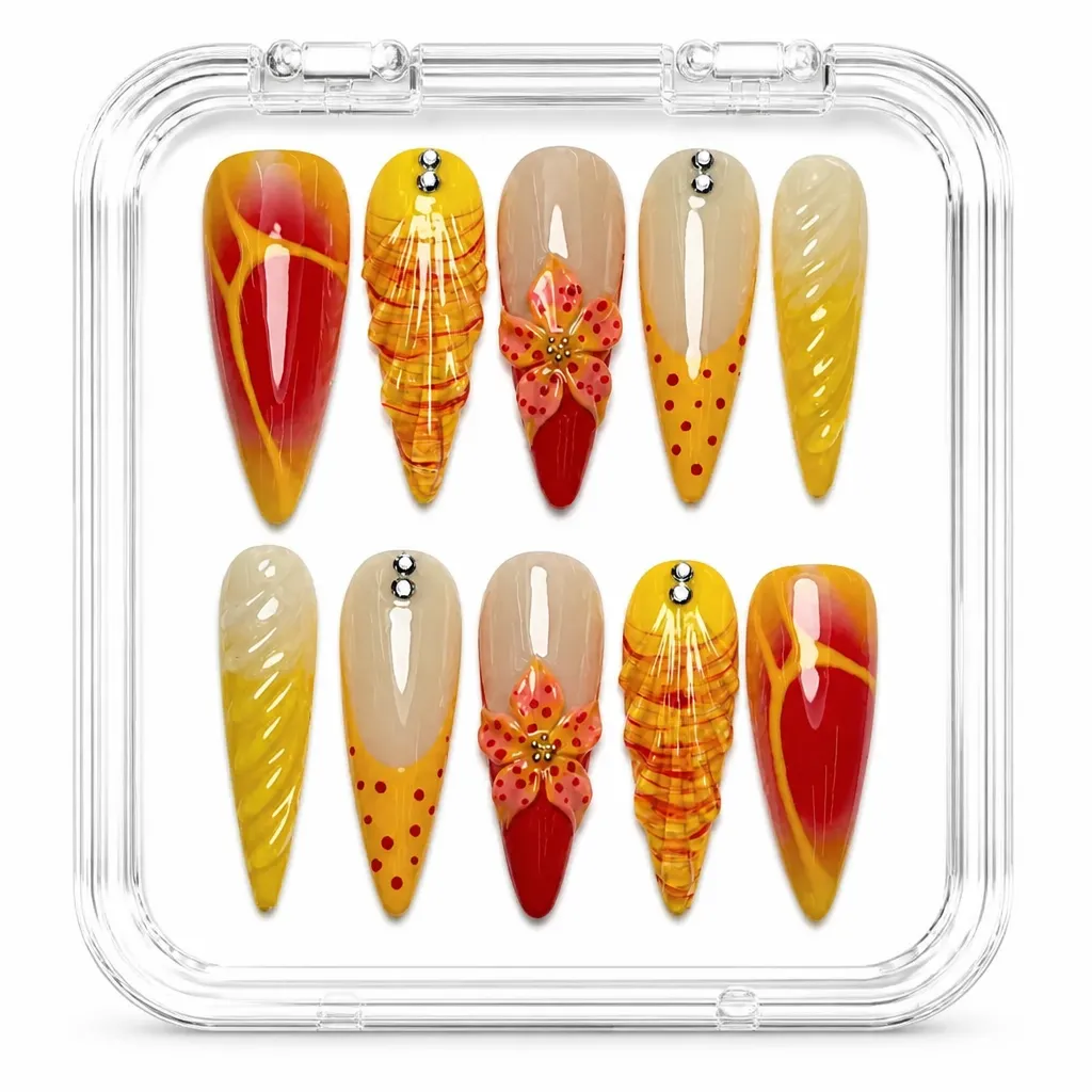 Sunset Floral Stiletto – Xưởng gia công Nailbox Sỉ thủ công