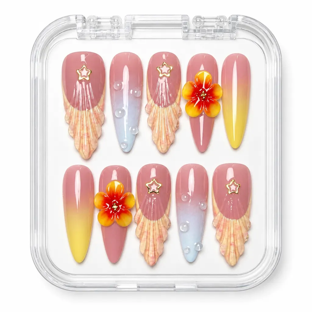 Sunset Tassel Elegance – Xưởng gia công Nailbox Sỉ thủ công