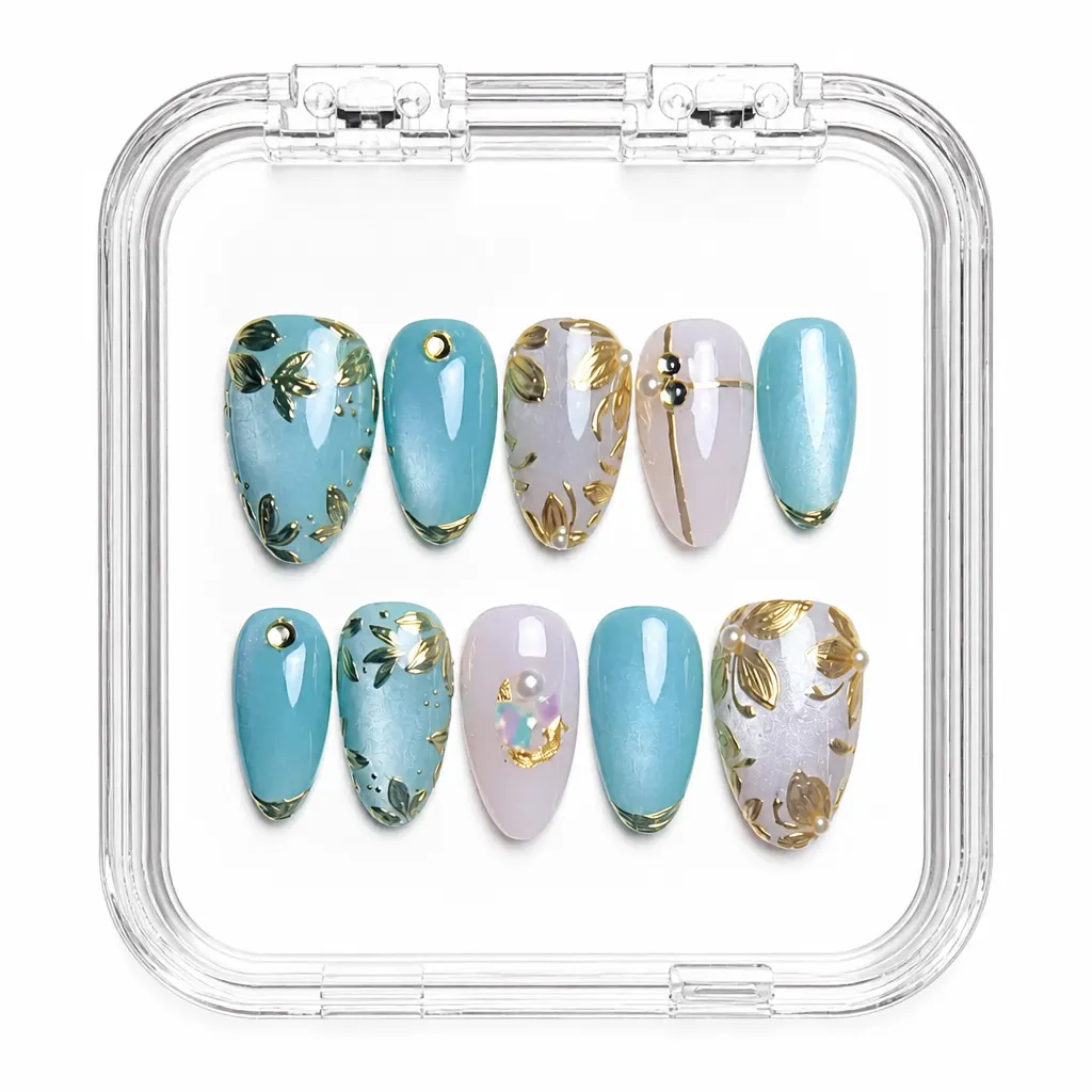 Teal Celestial Luxe – Xưởng gia công Nailbox Sỉ thủ công