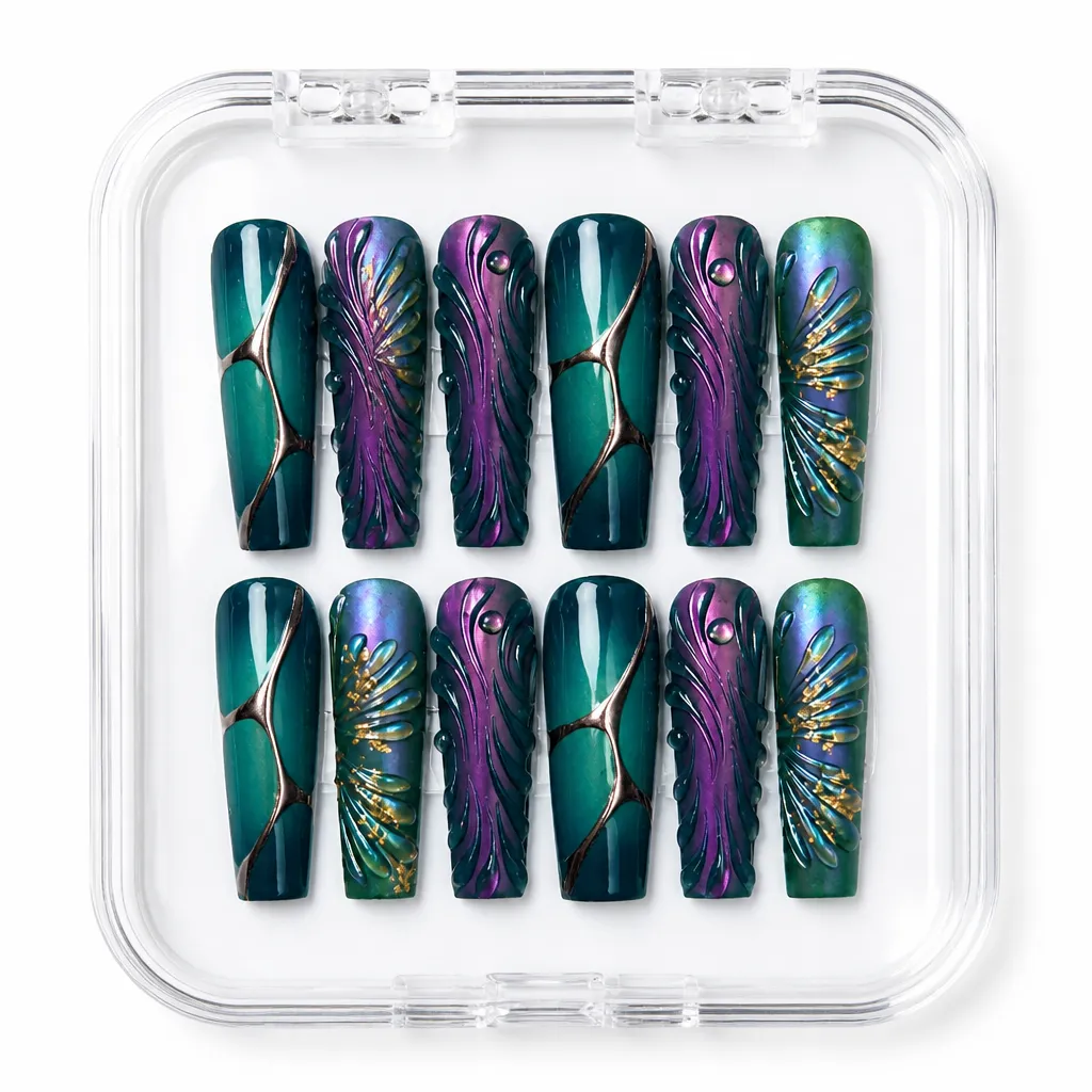 Teal Cosmic Aurora – Xưởng gia công Nailbox Sỉ thủ công