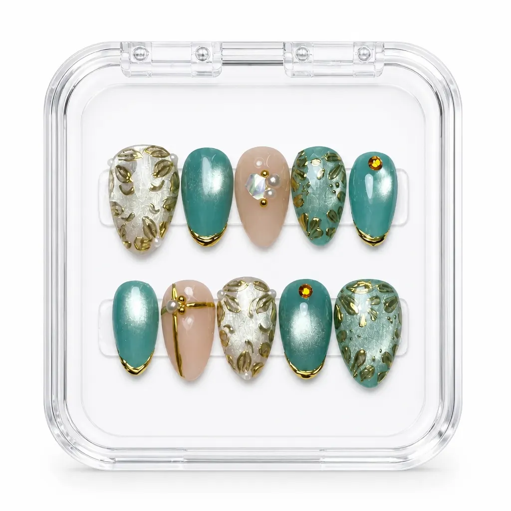 Teal Emerald Luxe – Xưởng gia công Nailbox Sỉ thủ công
