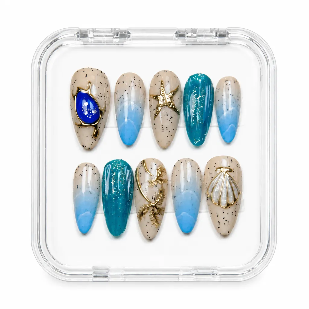 Teal Luxe Elegance – Xưởng gia công Nailbox Sỉ thủ công