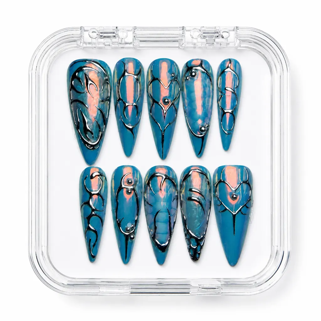 Teal Metallic Luxe – Xưởng gia công Nailbox Sỉ thủ công