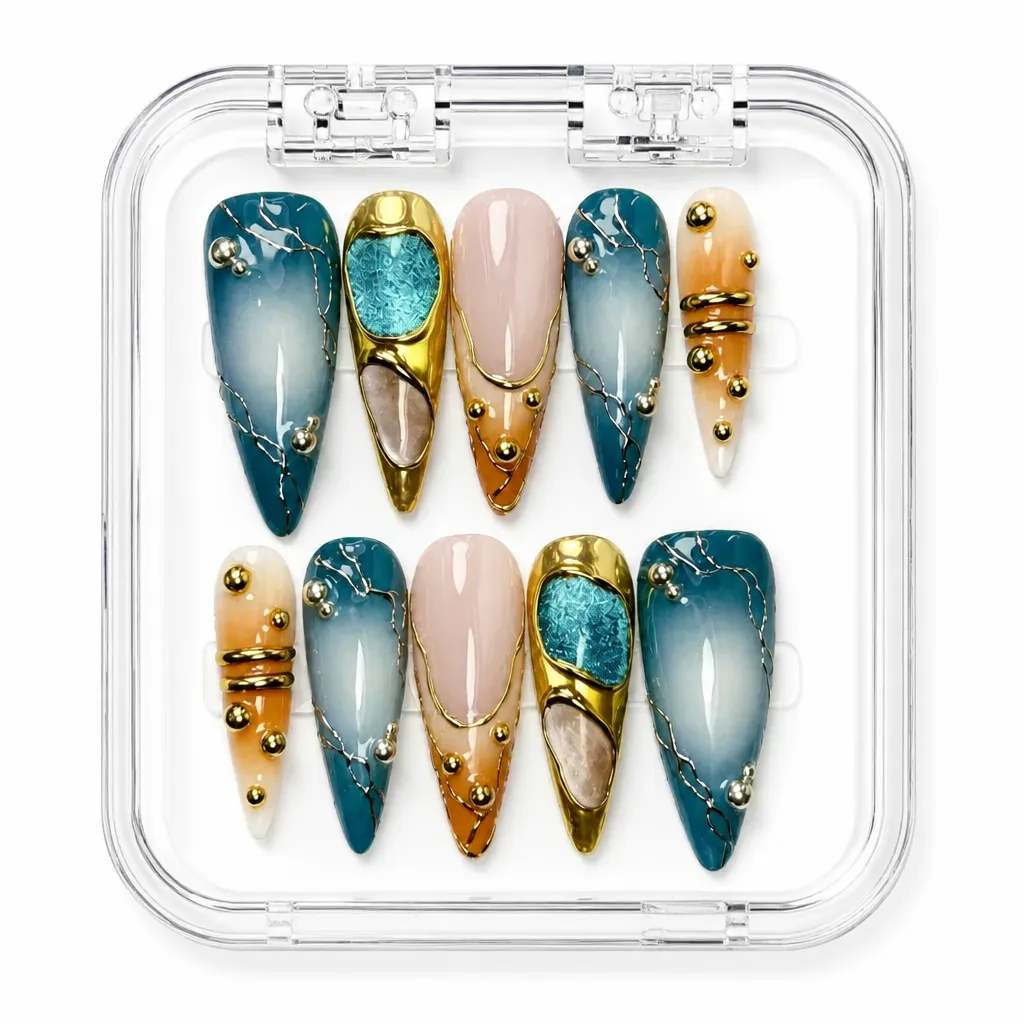 Teal Midnight Luxe – Xưởng gia công Nailbox Sỉ thủ công