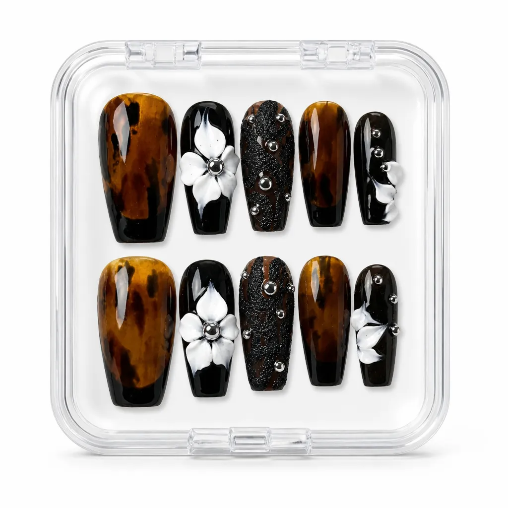 Tortoise Noir Blossom – Xưởng gia công Nailbox Sỉ thủ công