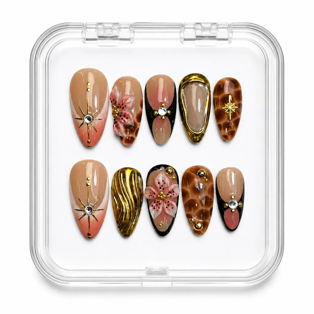 Tortoiseshell Gold Floral – Xưởng gia công Nailbox Sỉ thủ công