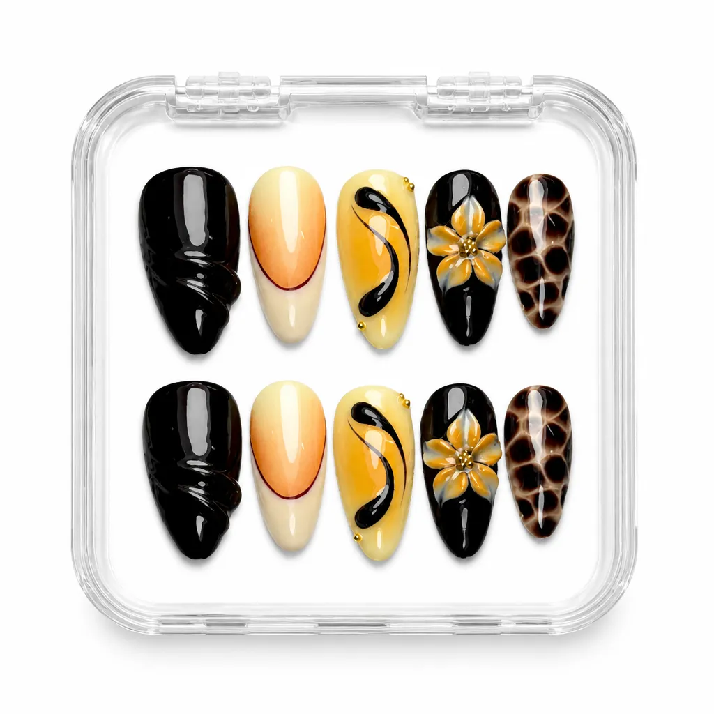 Tortoiseshell Golden Swirls – Xưởng gia công Nailbox Sỉ thủ công