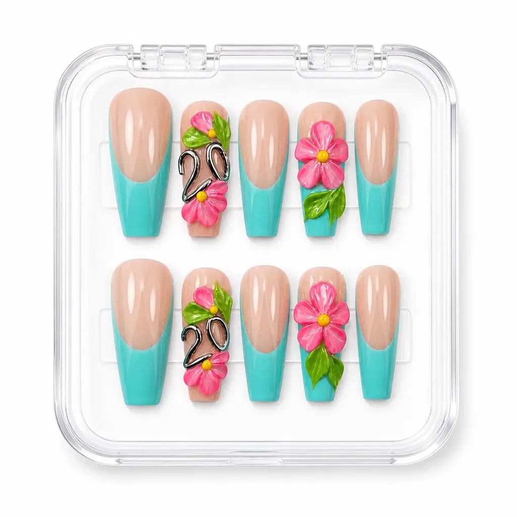 Tropical Bloom Elegance – Mẫu Nailbox Sỉ Thiết Kế Thủ Công