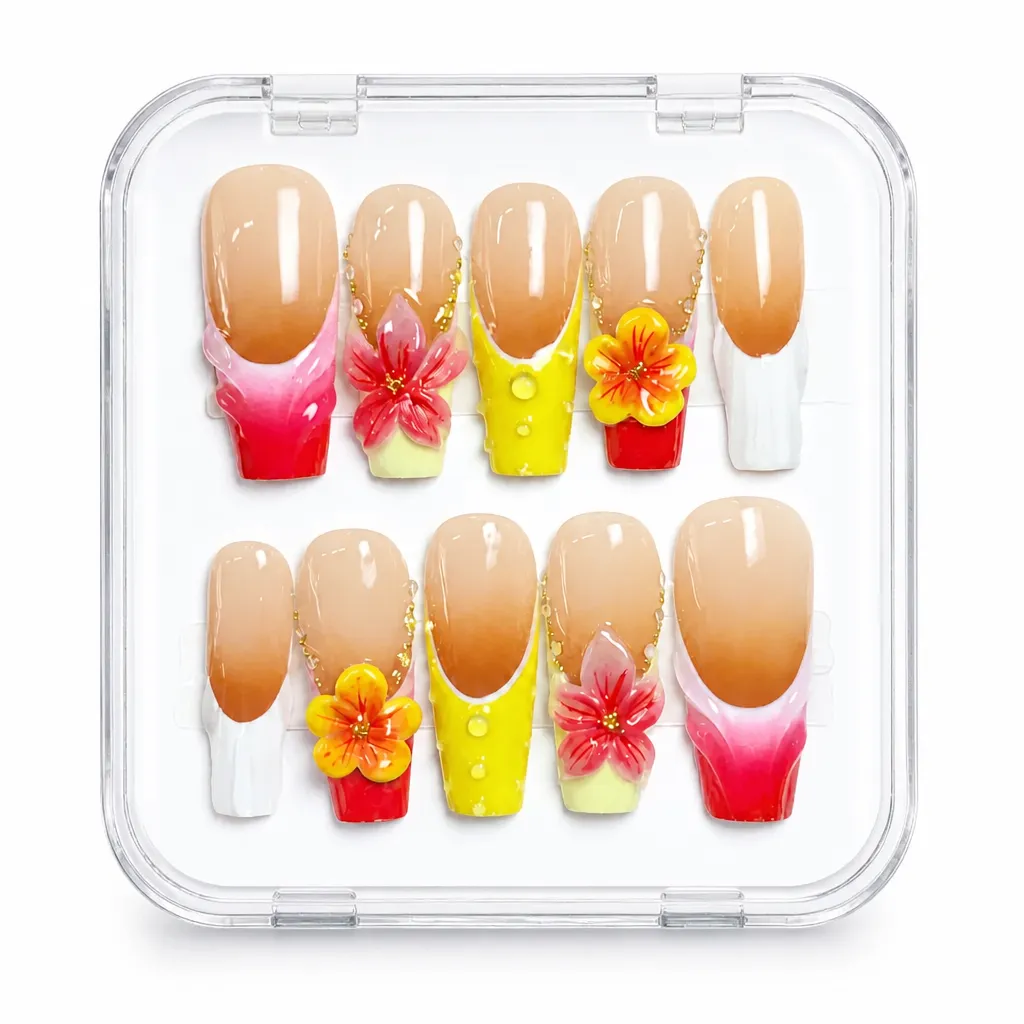 Tropical Bloom Ombre – Xưởng gia công Nailbox Sỉ thủ công