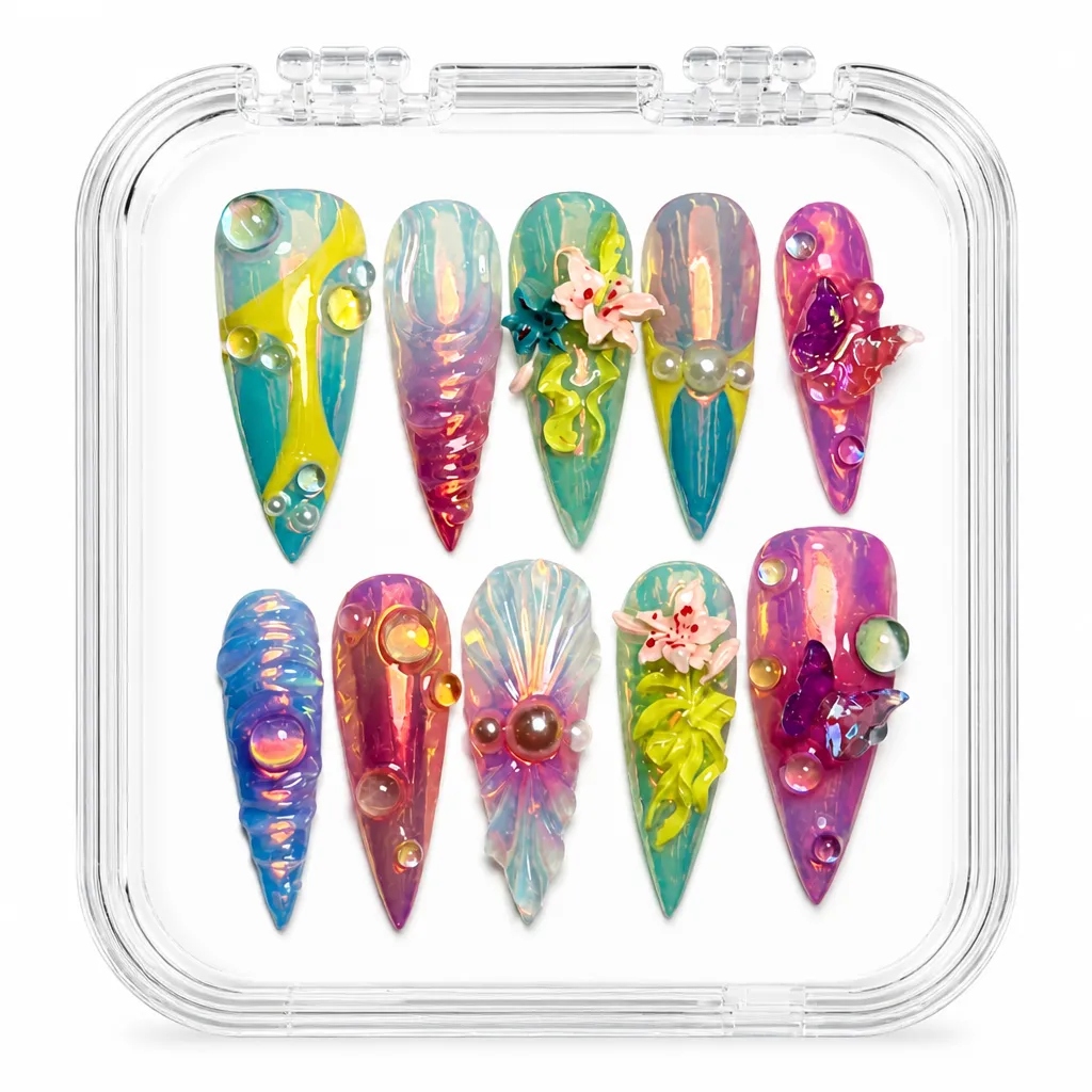 Tropical Bloom Stiletto – Xưởng gia công Nailbox Sỉ thủ công