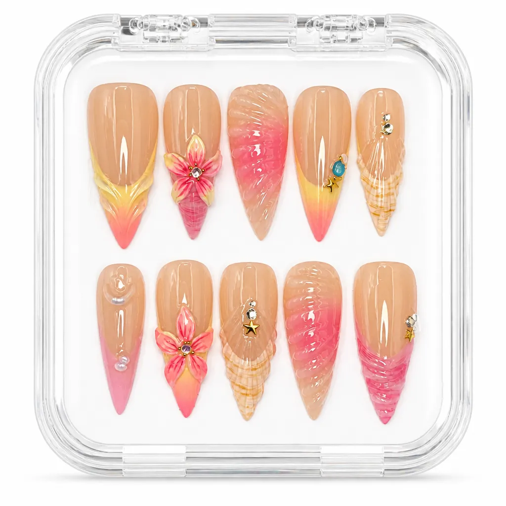 Tropical Coral Sunset – Xưởng gia công Nailbox Sỉ thủ công