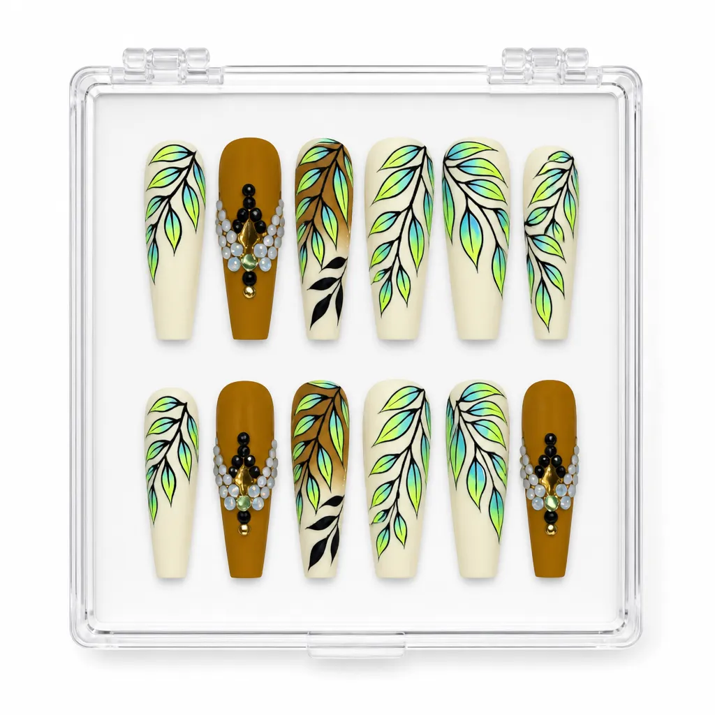 Tropical Leaf Luxe – Xưởng gia công Nailbox Sỉ thủ công