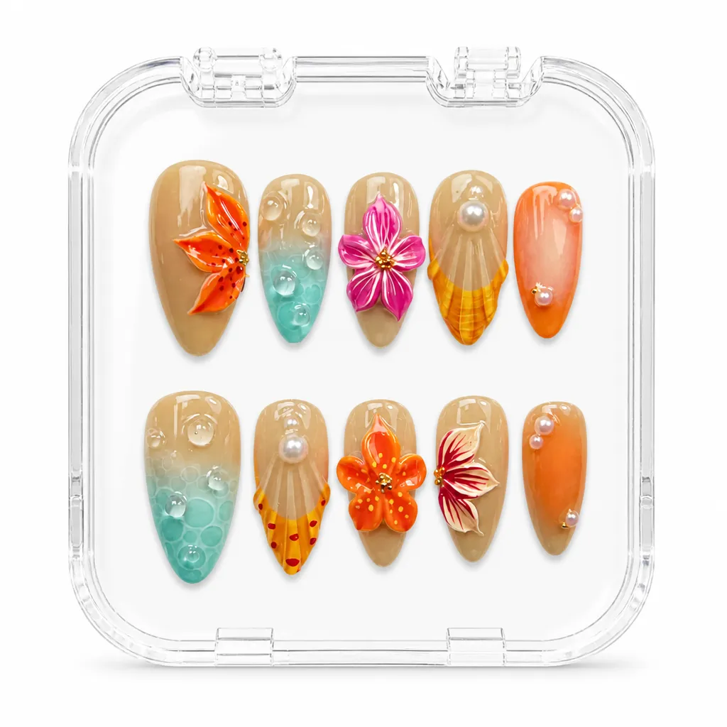 Tropical Paradise Bloom – Mẫu Nailbox Sỉ Thiết Kế Thủ Công