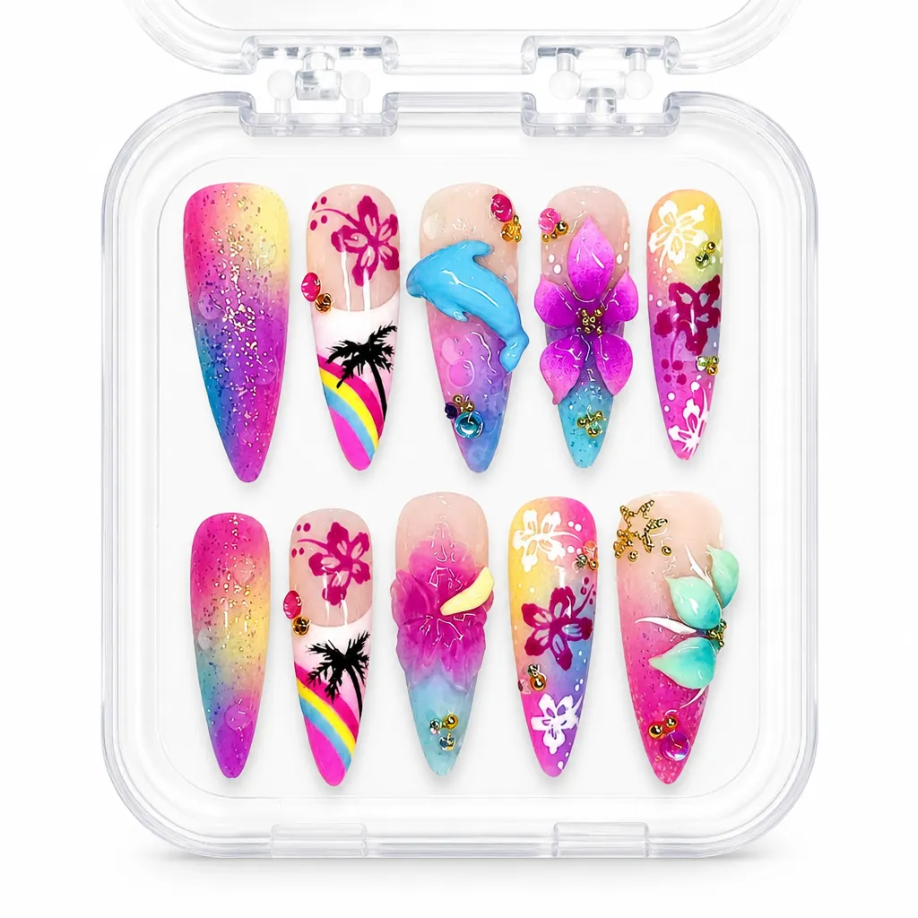 Tropical Sunset – Mẫu Nailbox Sỉ Thiết Kế Thủ Công
