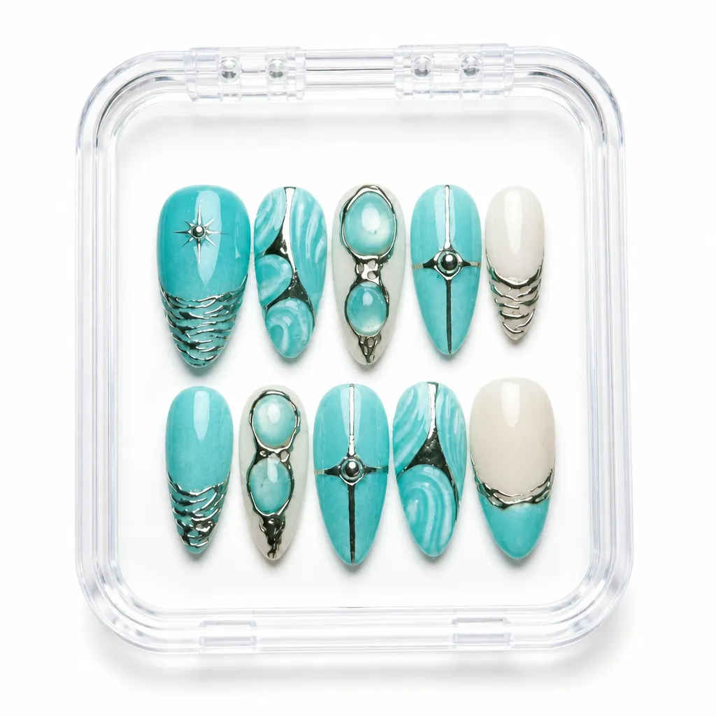 Turquoise Elegance – Xưởng gia công Nailbox Sỉ thủ công