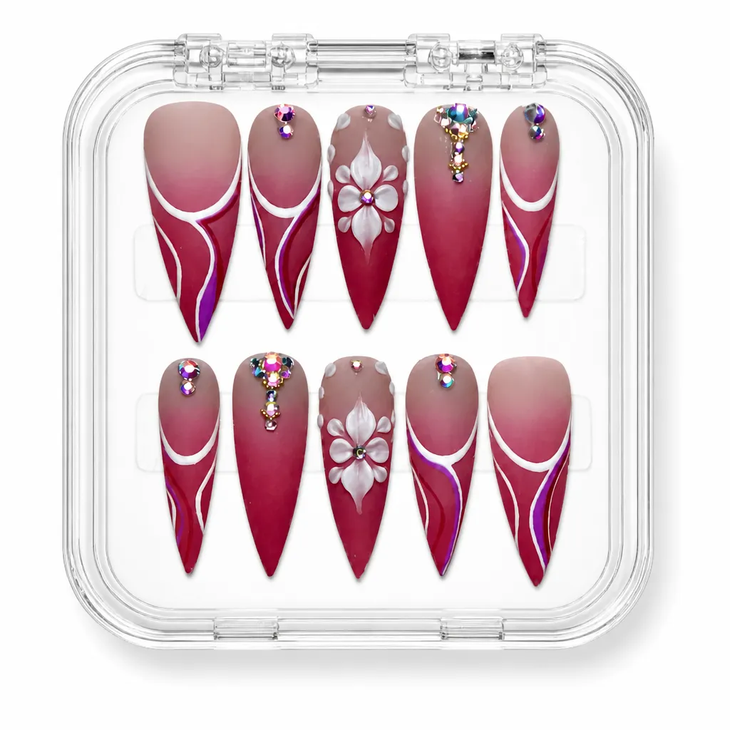 Velvet Crimson Elegance – Xưởng gia công Nailbox Sỉ thủ công