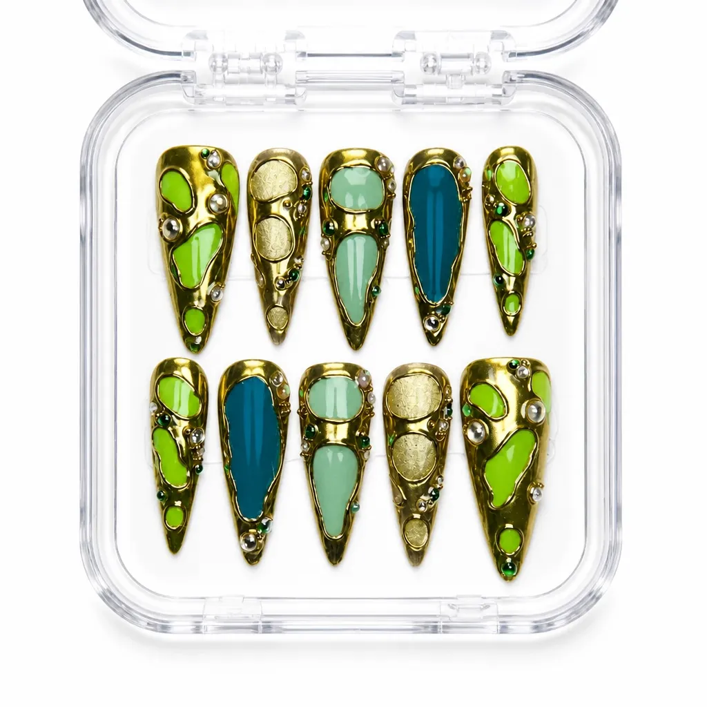 Velvet Emerald Luxe – Mẫu Nailbox Sỉ Thiết Kế Thủ Công