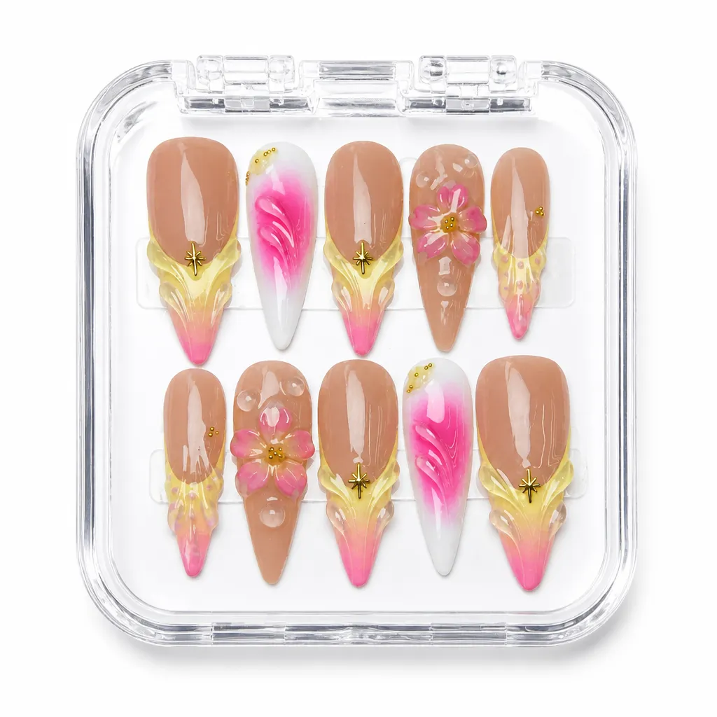 Velvet Gilded Bloom – Mẫu Nailbox Sỉ Thiết Kế Thủ Công