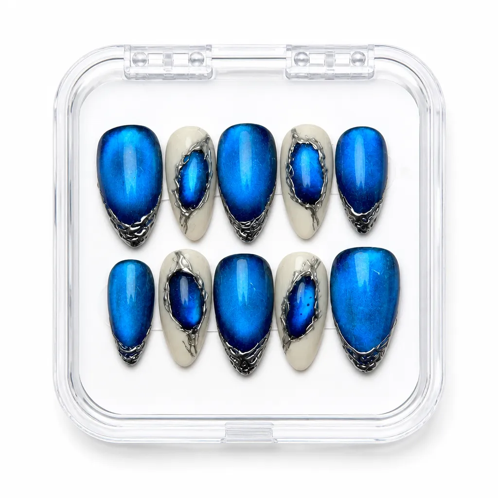 Velvet Sapphire Elegance – Xưởng gia công Nailbox Sỉ thủ công