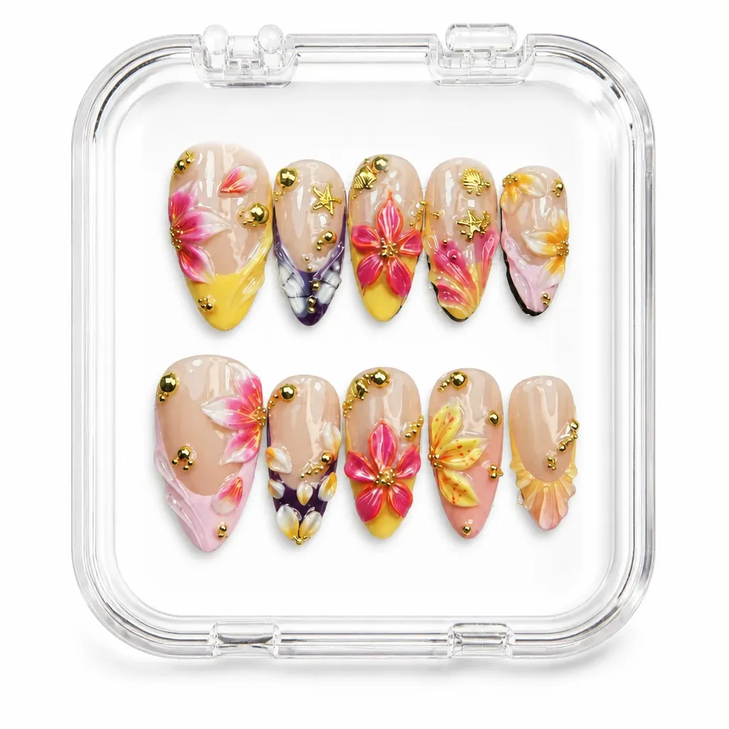 Vibrant Tropical Bloom – Xưởng gia công Nailbox Sỉ thủ công