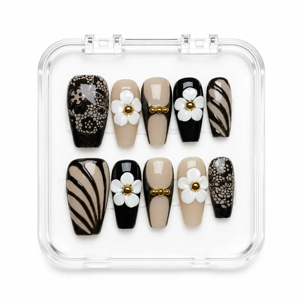 Vintage Lace Blossom – Mẫu Nailbox Sỉ Thiết Kế Thủ Công