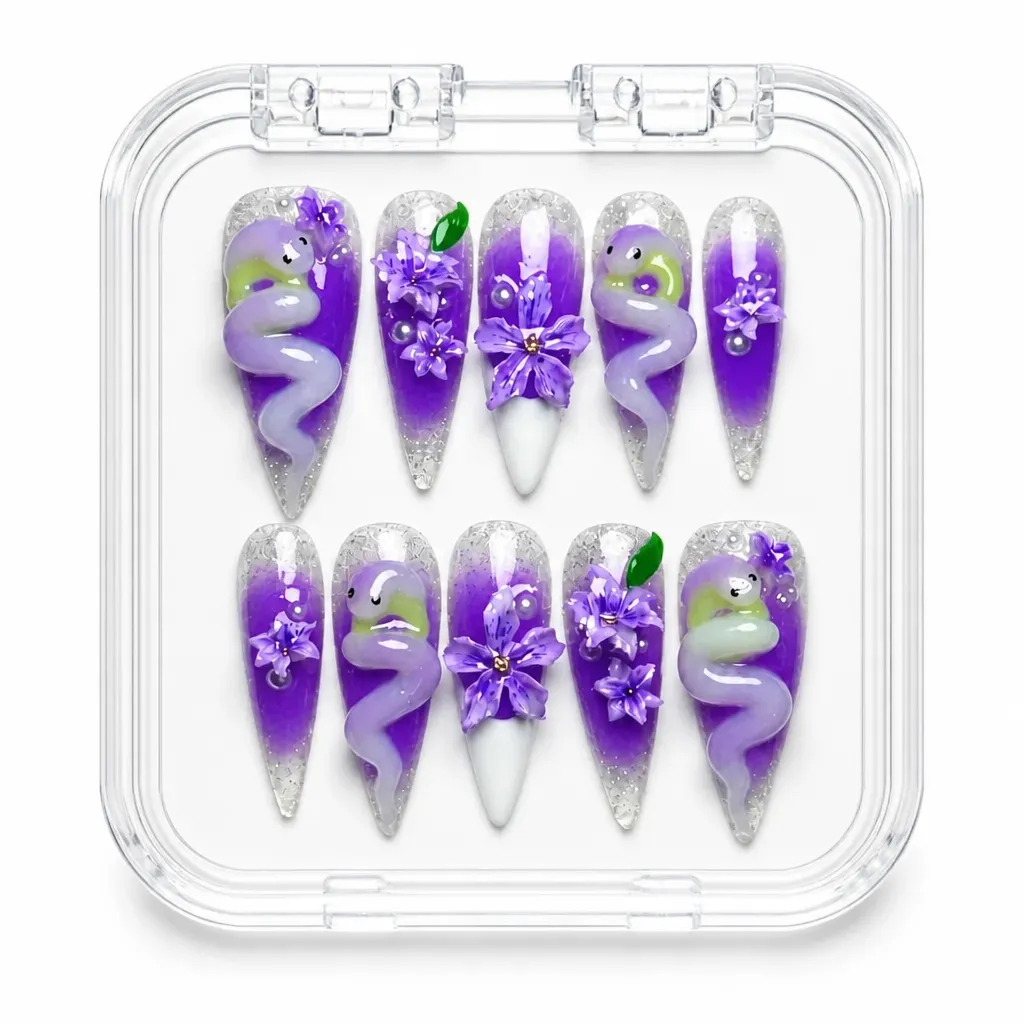 Violet Bloom Stiletto – Xưởng gia công Nailbox Sỉ thủ công