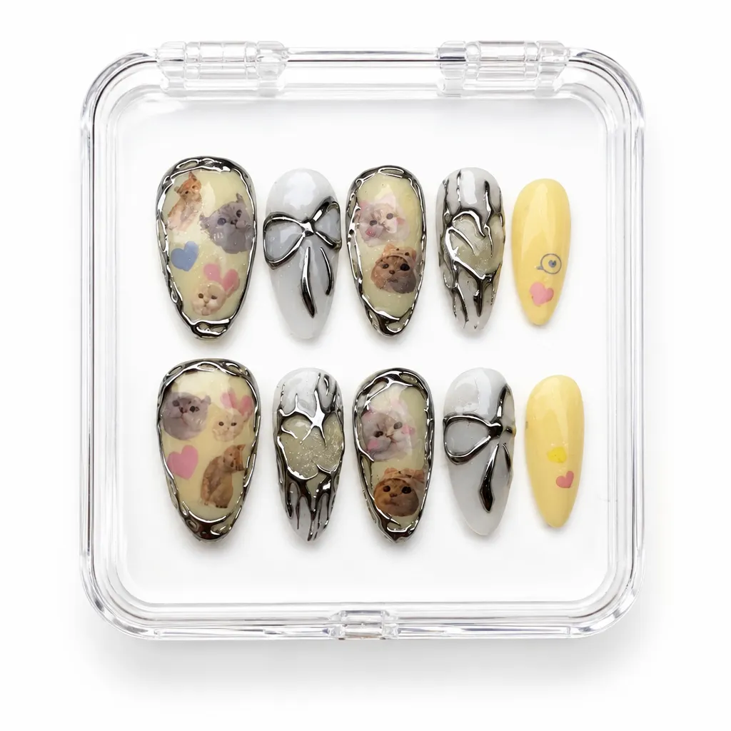 Whimsical Kitten Chrome – Xưởng gia công Nailbox Sỉ thủ công
