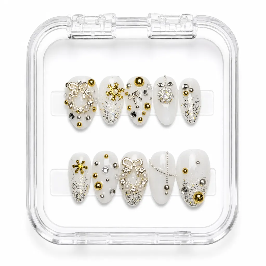 White Crystalline Elegance – Xưởng gia công Nailbox Sỉ thủ công