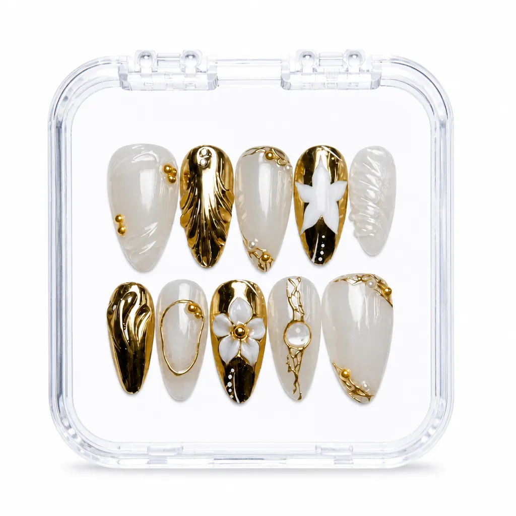 White Gold Elegance – Xưởng gia công Nailbox Sỉ thủ công