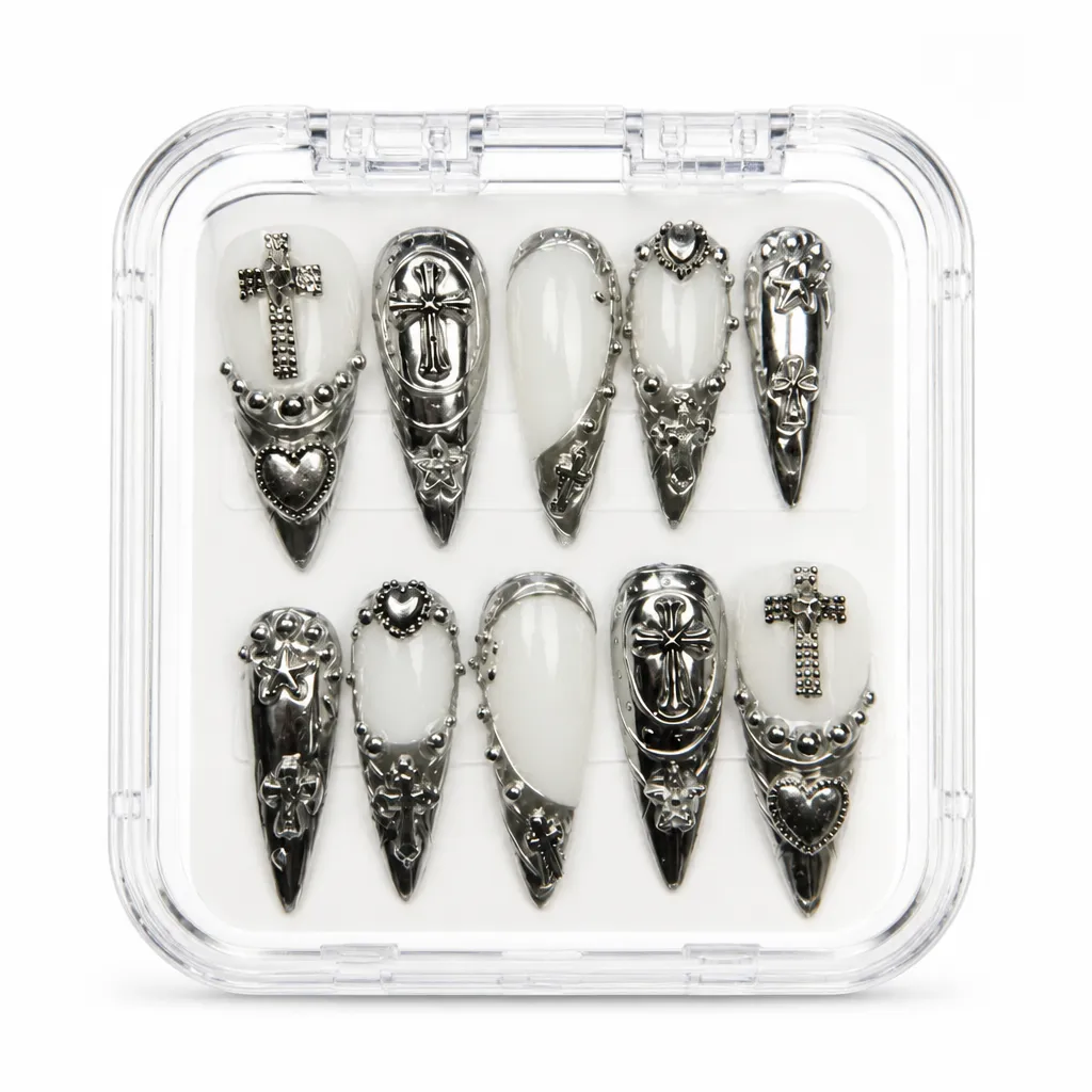 White Obsidian Elegance – Xưởng gia công Nailbox Sỉ thủ công