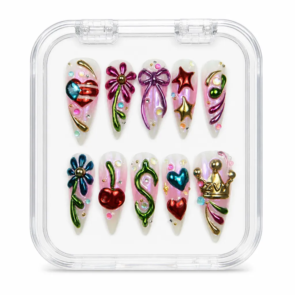 Y2K Chrome Charm – Xưởng gia công Nailbox Sỉ thủ công