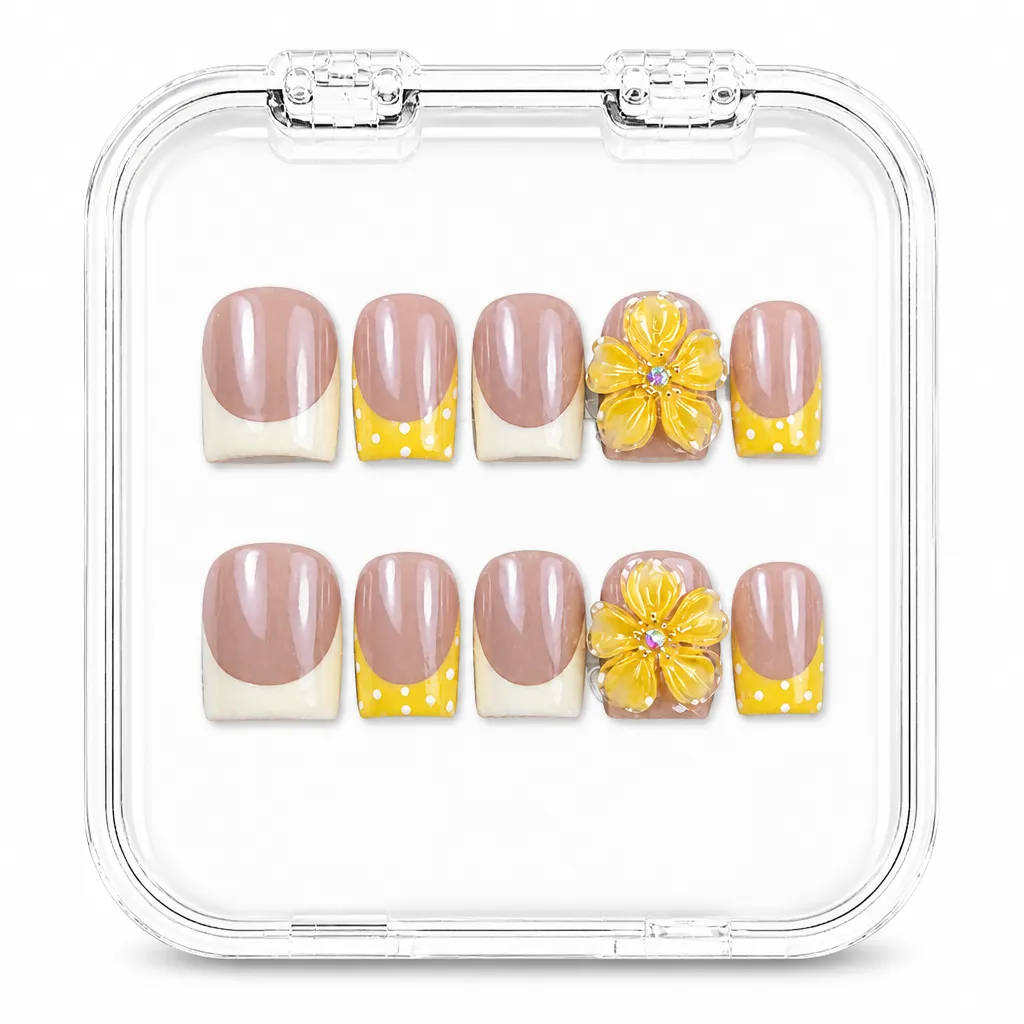 Yellow Polka Floral – Xưởng gia công Nailbox Sỉ thủ công