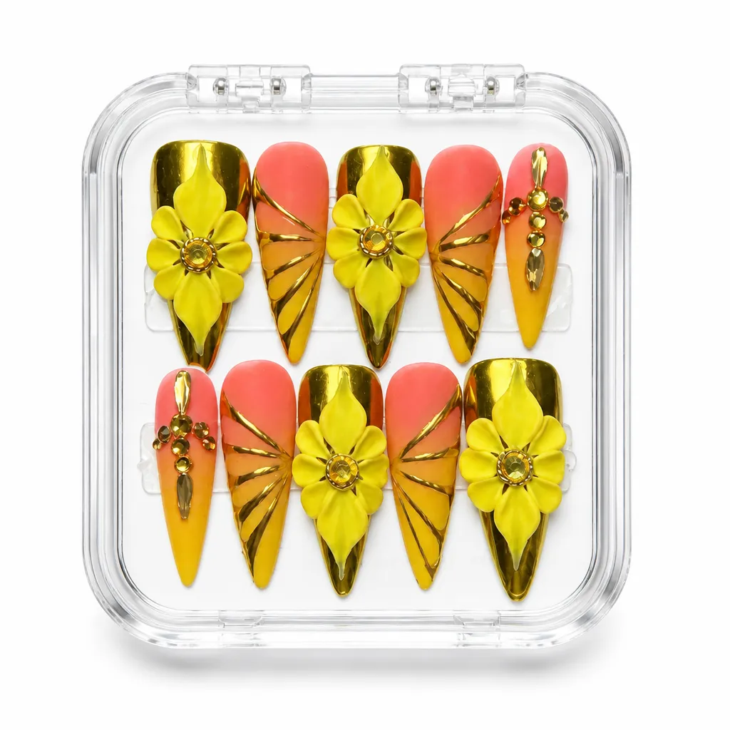 Yellow Sunburst Stiletto – Xưởng gia công Nailbox Sỉ thủ công